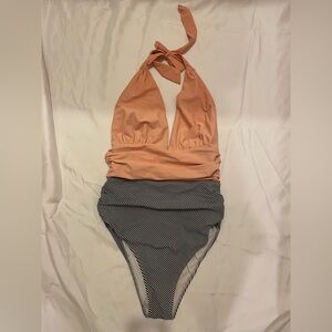 Cupshe Peach and Black Striped One Piece Swimsuit